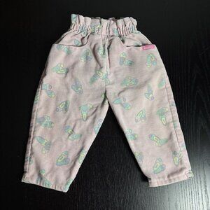 Vintage 80s OSHKOSH Baby Girl 12M Pink Corduroy Pants Bow Shoes Print 1980s